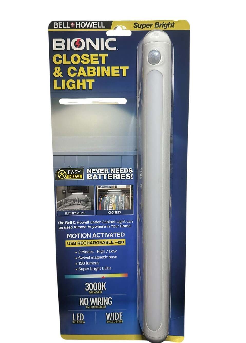 Bell + Howell Bionic Closet & Cabinet Light Motion Activated USB Rechargeable